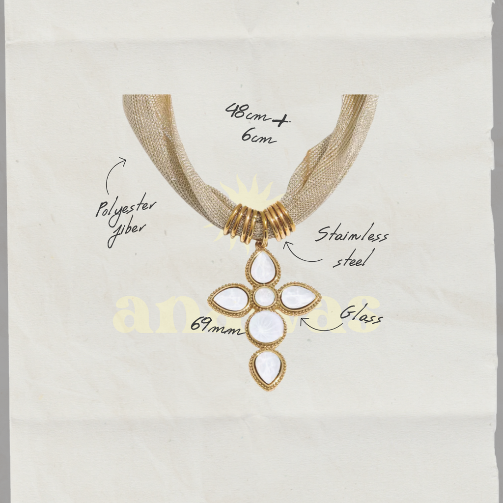 Catalina Cross & Golden Textile Necklace