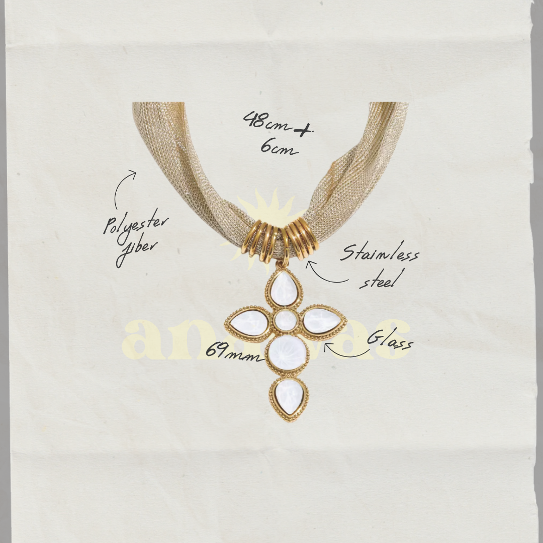 Catalina Cross & Golden Textile Necklace
