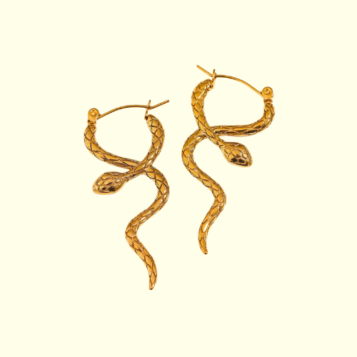 Yhpup Stylish Unique Stainless Steel Snake Unusual Hoop Earrings Statement Pvd Gold Color Texture Waterproof Charm Jewelry Women
