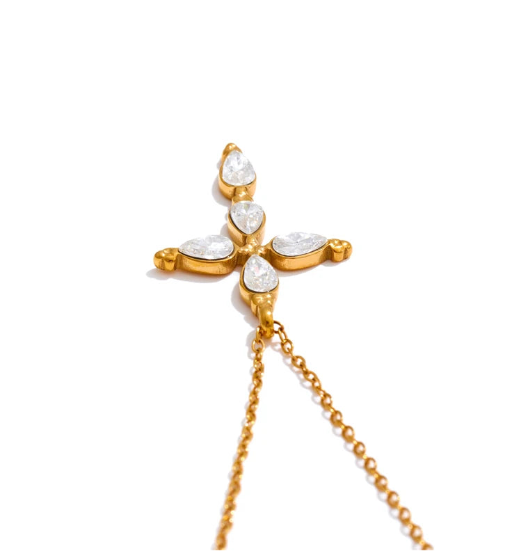 Yhpup Delicate Shiny Cubic Zirconia Cross Necklace Pendant Stainless Steel Temperament Premium Jewelry High Quality