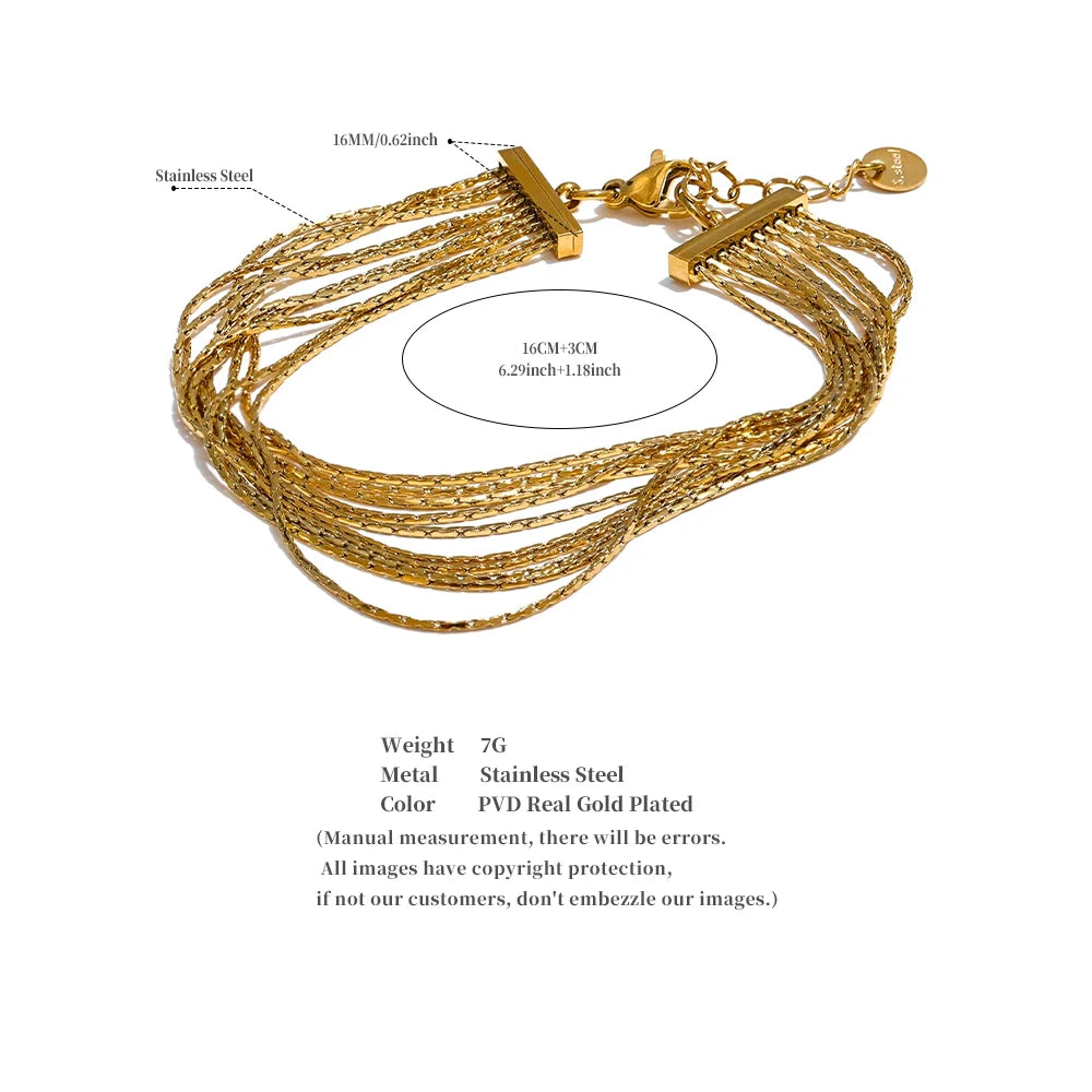 Yhpup Stainless Steel Multi Layer Bracelet Bangle Jewelry Gold & Platinum PVD Plated Fashion Waterproof Exquisite Chic Chain