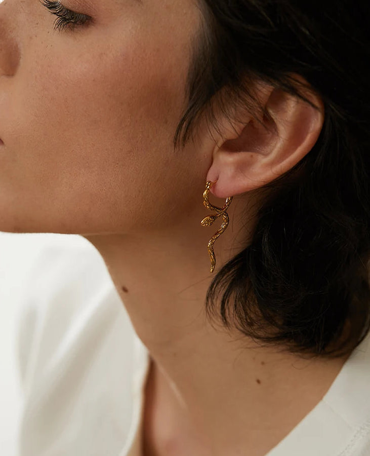 Yhpup Stylish Unique Stainless Steel Snake Unusual Hoop Earrings Statement Pvd Gold Color Texture Waterproof Charm Jewelry Women