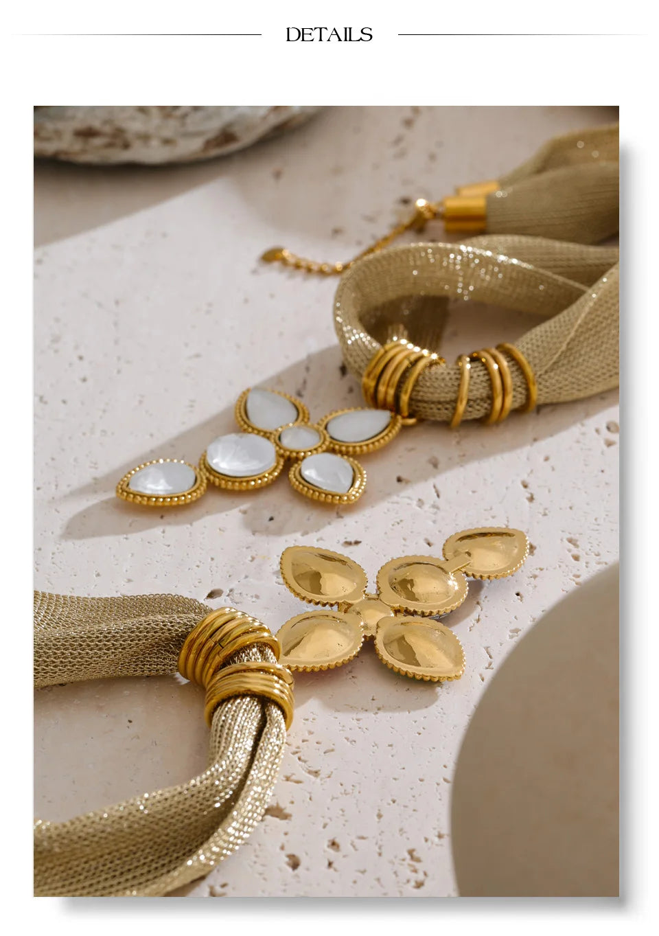 Catalina Cross & Golden Textile Necklace