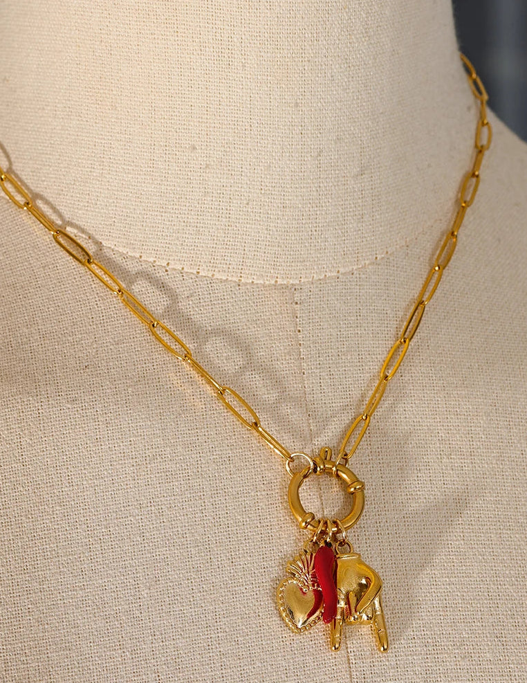 Yhpup Creative 316l Stainless Steel Palm Red Chili Heart Charms Pendant Necklace Personalized Jewelry Attractive Women Accessory