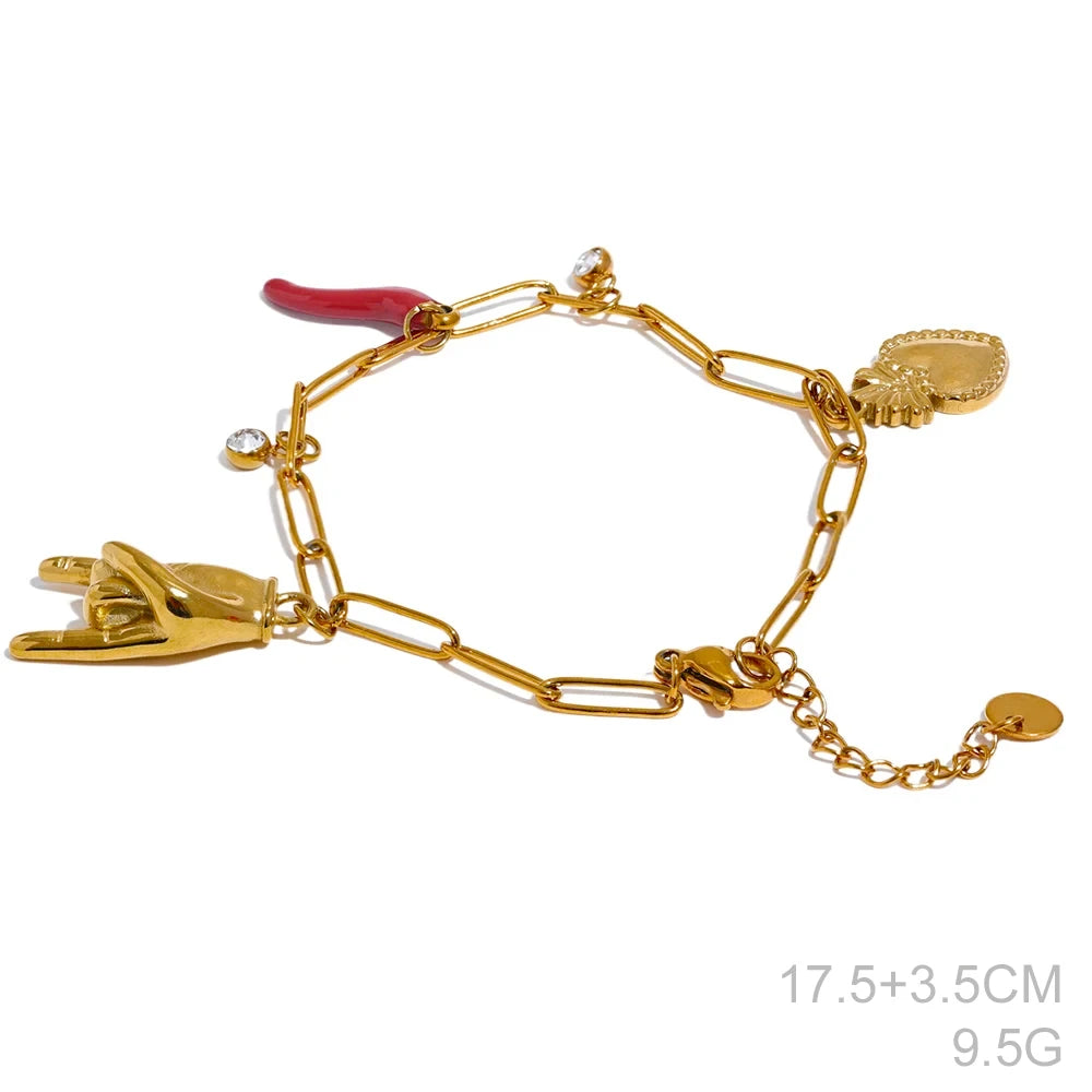 Yhpup Creative 316l Stainless Steel Palm Red Chili Heart Charms Pendant Necklace Personalized Jewelry Attractive Women Accessory