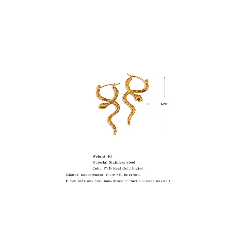 Yhpup Stylish Unique Stainless Steel Snake Unusual Hoop Earrings Statement Pvd Gold Color Texture Waterproof Charm Jewelry Women