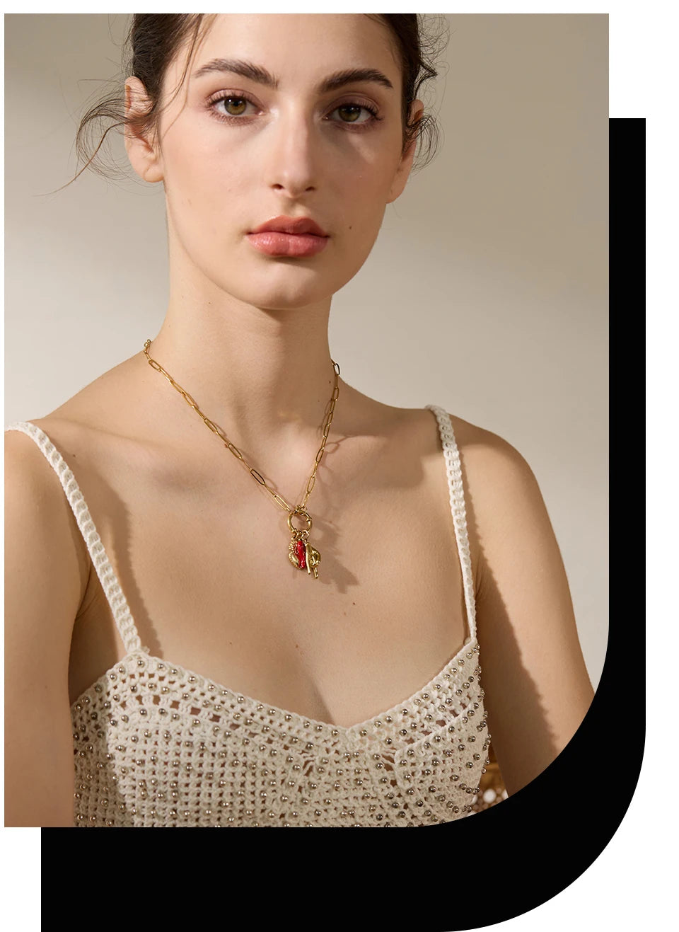 Yhpup Creative 316l Stainless Steel Palm Red Chili Heart Charms Pendant Necklace Personalized Jewelry Attractive Women Accessory