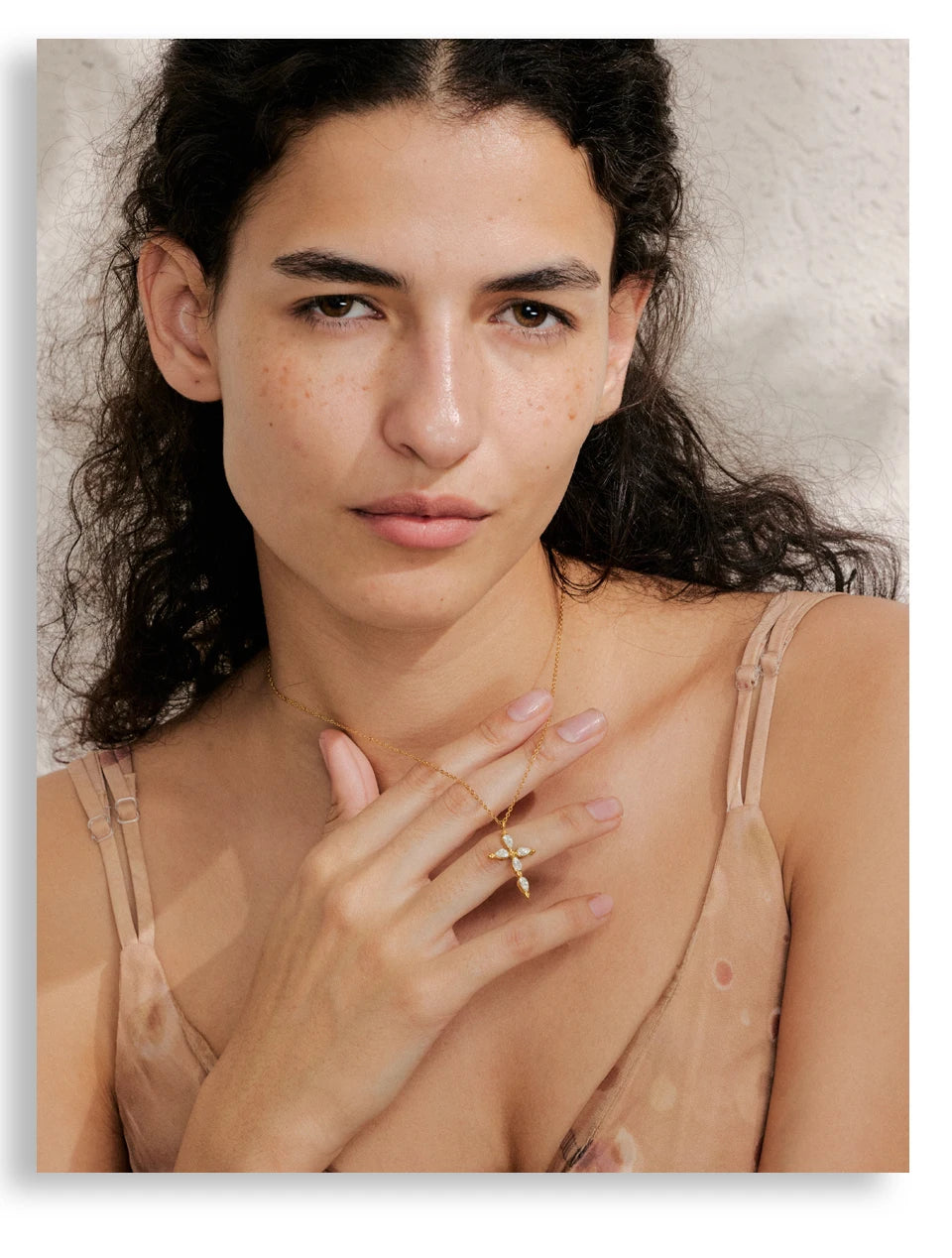 Yhpup Delicate Shiny Cubic Zirconia Cross Necklace Pendant Stainless Steel Temperament Premium Jewelry High Quality