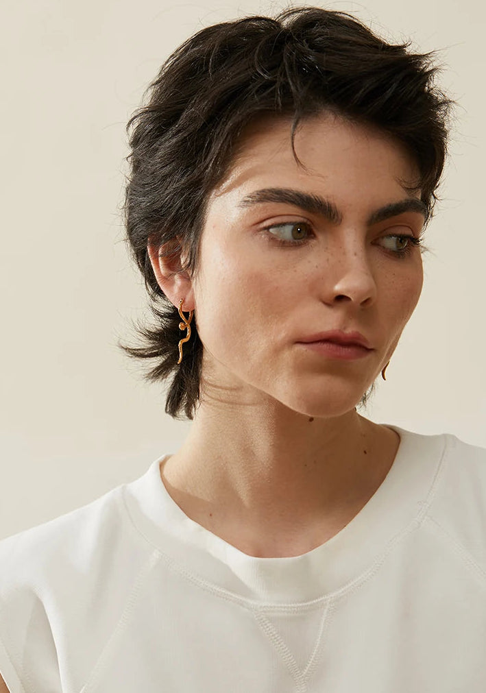 Yhpup Stylish Unique Stainless Steel Snake Unusual Hoop Earrings Statement Pvd Gold Color Texture Waterproof Charm Jewelry Women