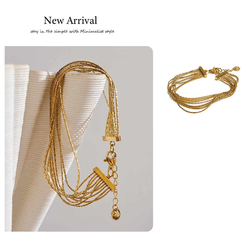 Yhpup Stainless Steel Multi Layer Bracelet Bangle Jewelry Gold & Platinum PVD Plated Fashion Waterproof Exquisite Chic Chain