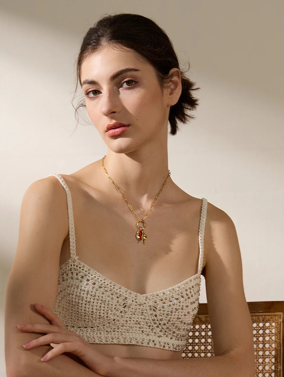 Yhpup Creative 316l Stainless Steel Palm Red Chili Heart Charms Pendant Necklace Personalized Jewelry Attractive Women Accessory