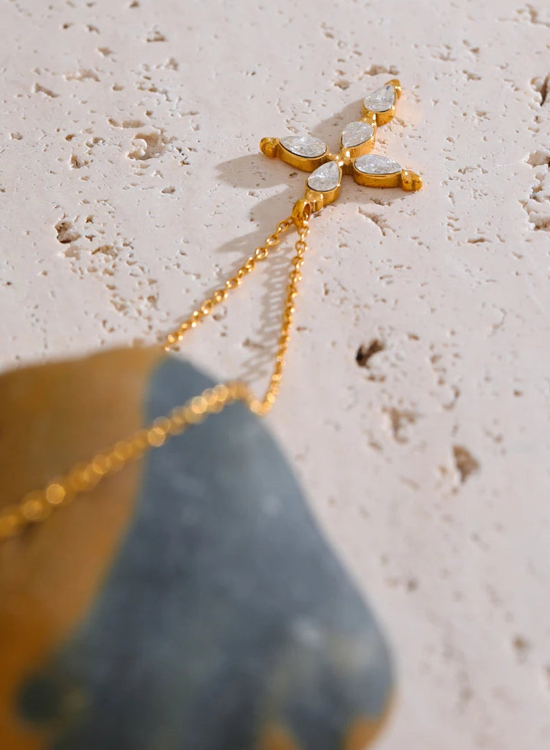 Yhpup Delicate Shiny Cubic Zirconia Cross Necklace Pendant Stainless Steel Temperament Premium Jewelry High Quality