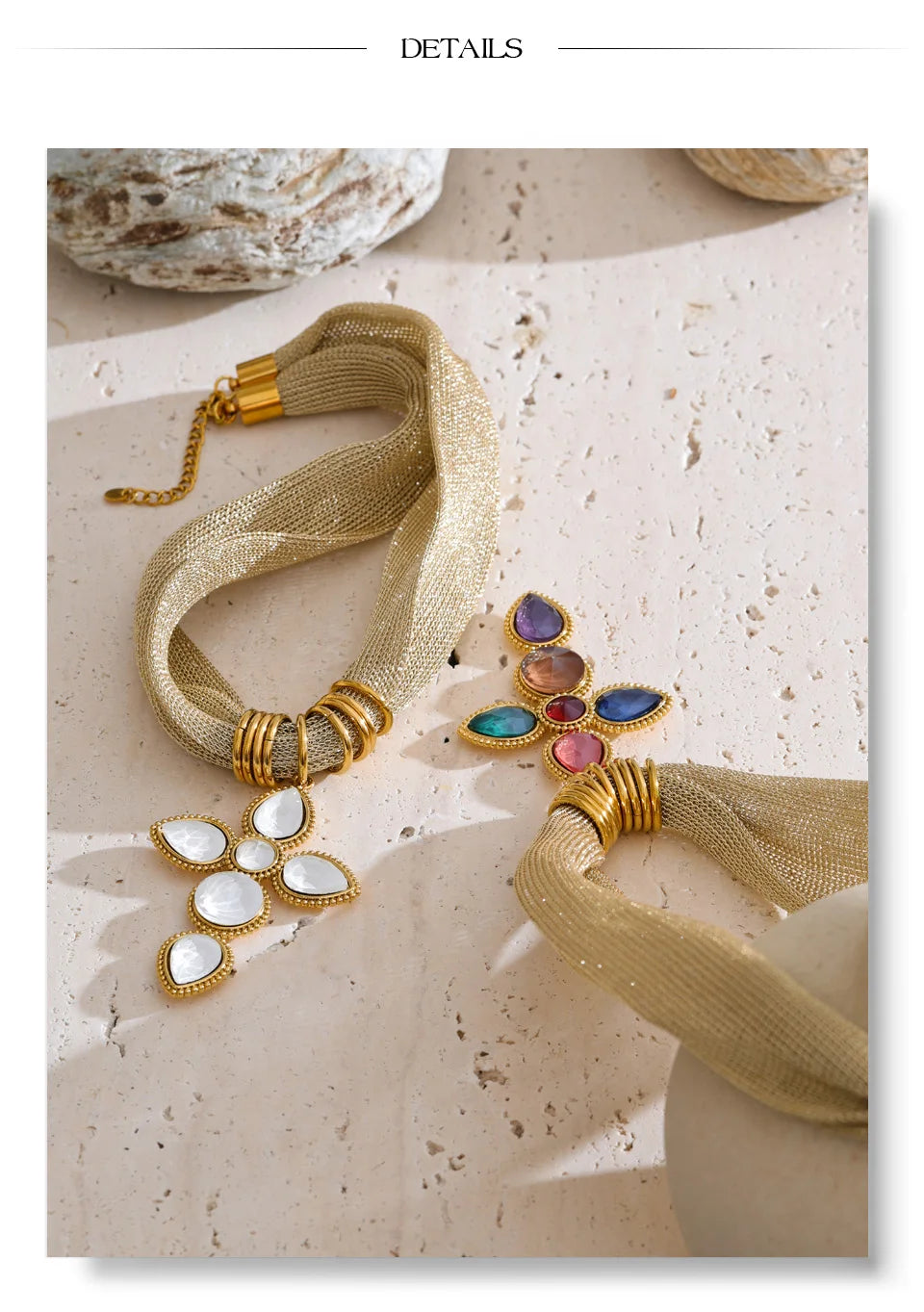 Catalina Cross & Golden Textile Necklace