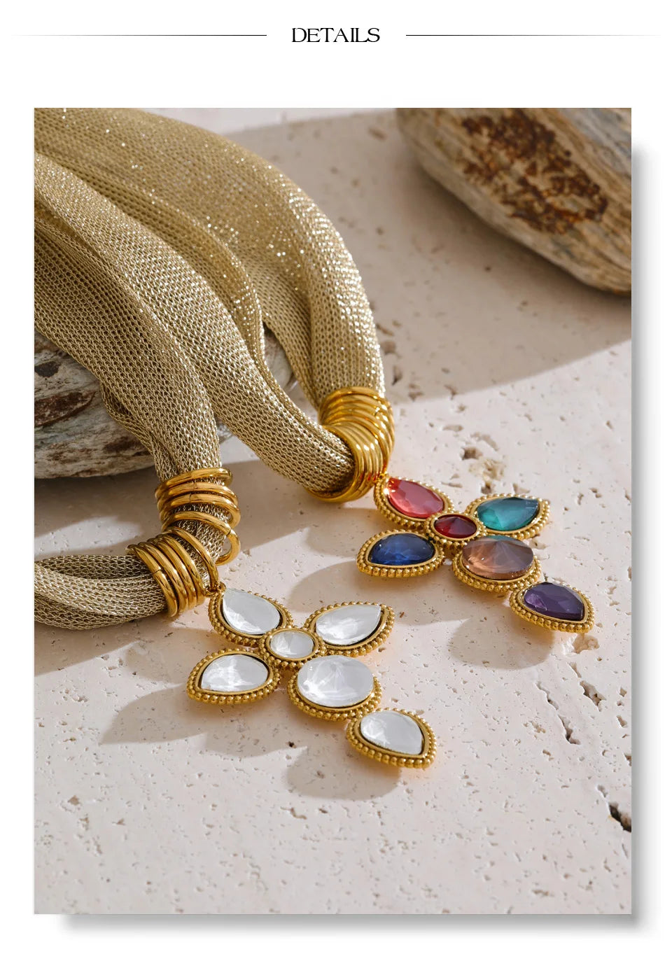 Catalina Cross & Golden Textile Necklace